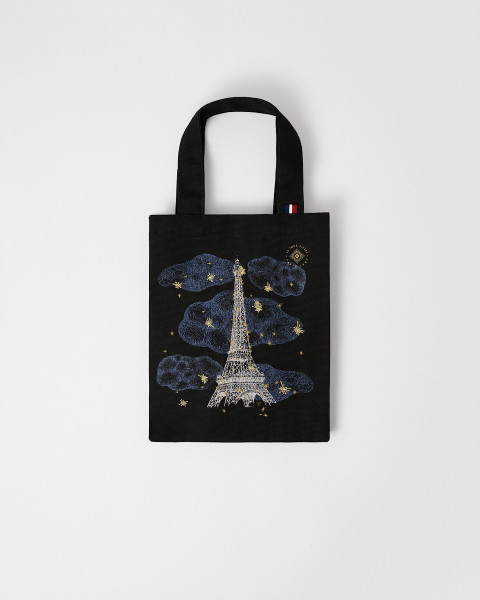 Mini tote bag Noche de algodón negro y azul - Boutique Torre Eiffel