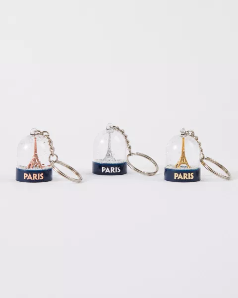 Keychain Snow Globe with Gold Eiffel Tower