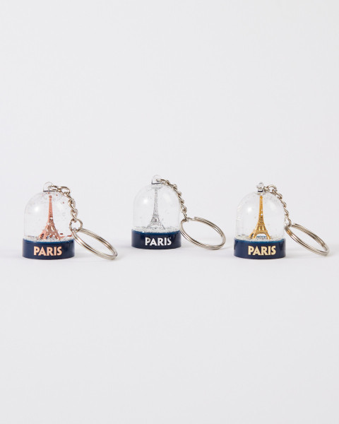 Keychain Snow Globe with Silver Eiffel Tower